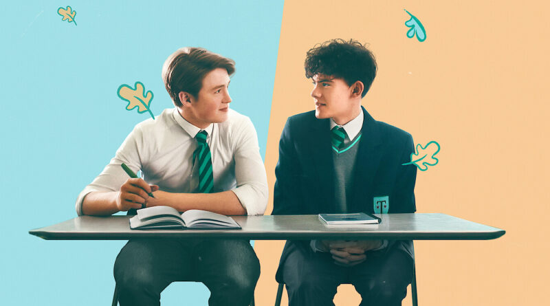Heartstopper promo art featuring main characters Nick and Charlie, played by Kit Connor and Joe Locke