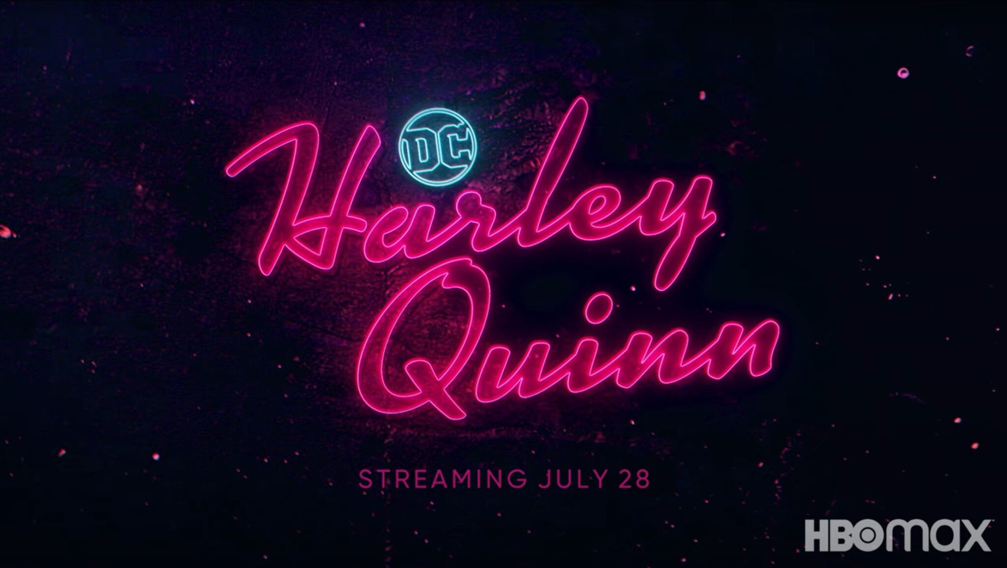 Harley Quinn written in pink neon lights for the season 3 teaser