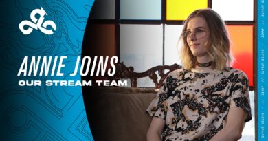 Graphic with a photo of Annie Roberts formerly of Cloud9 White that says Annie joins our stream team
