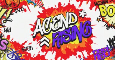 Graffiti style graphic for Acend Rising featuring all five player names