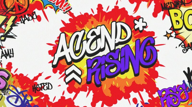 Graffiti style graphic for Acend Rising featuring all five player names