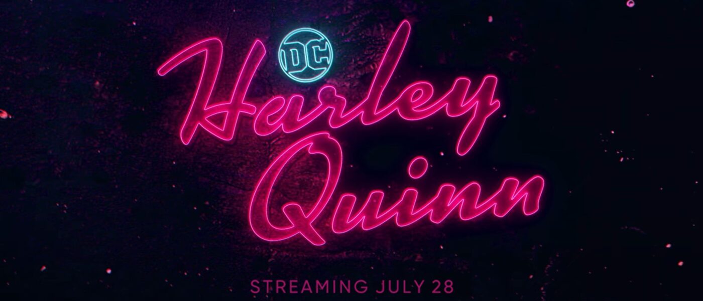 Harley Quinn written in pink neon lights for the season 3 teaser