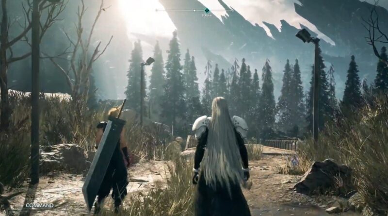 A shot of Cloud and Sephiroth from behind in Final Fantasy VII: Rebirth show during the 25th anniversary celebration video