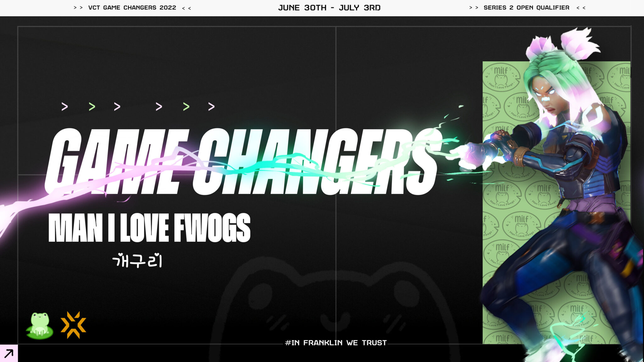 Man I Love Fwogs Game Changers graphic featuring Neon