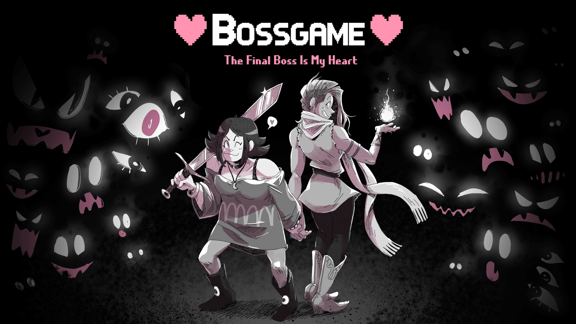 BOSSGAME: The Final Boss is My Heart key art featuring Anna and Sophie