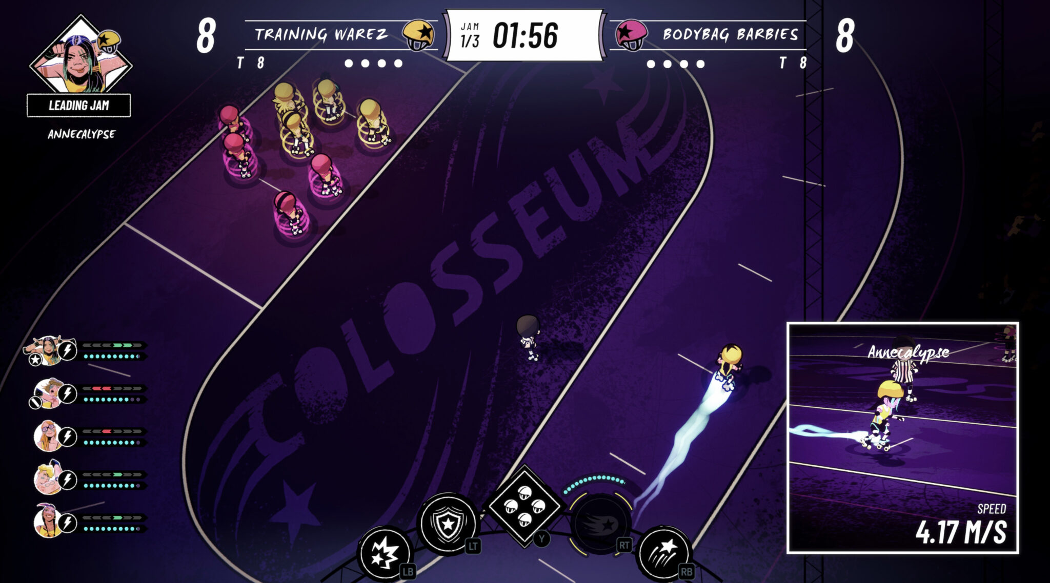 Screenshot of a match in Roller Drama
