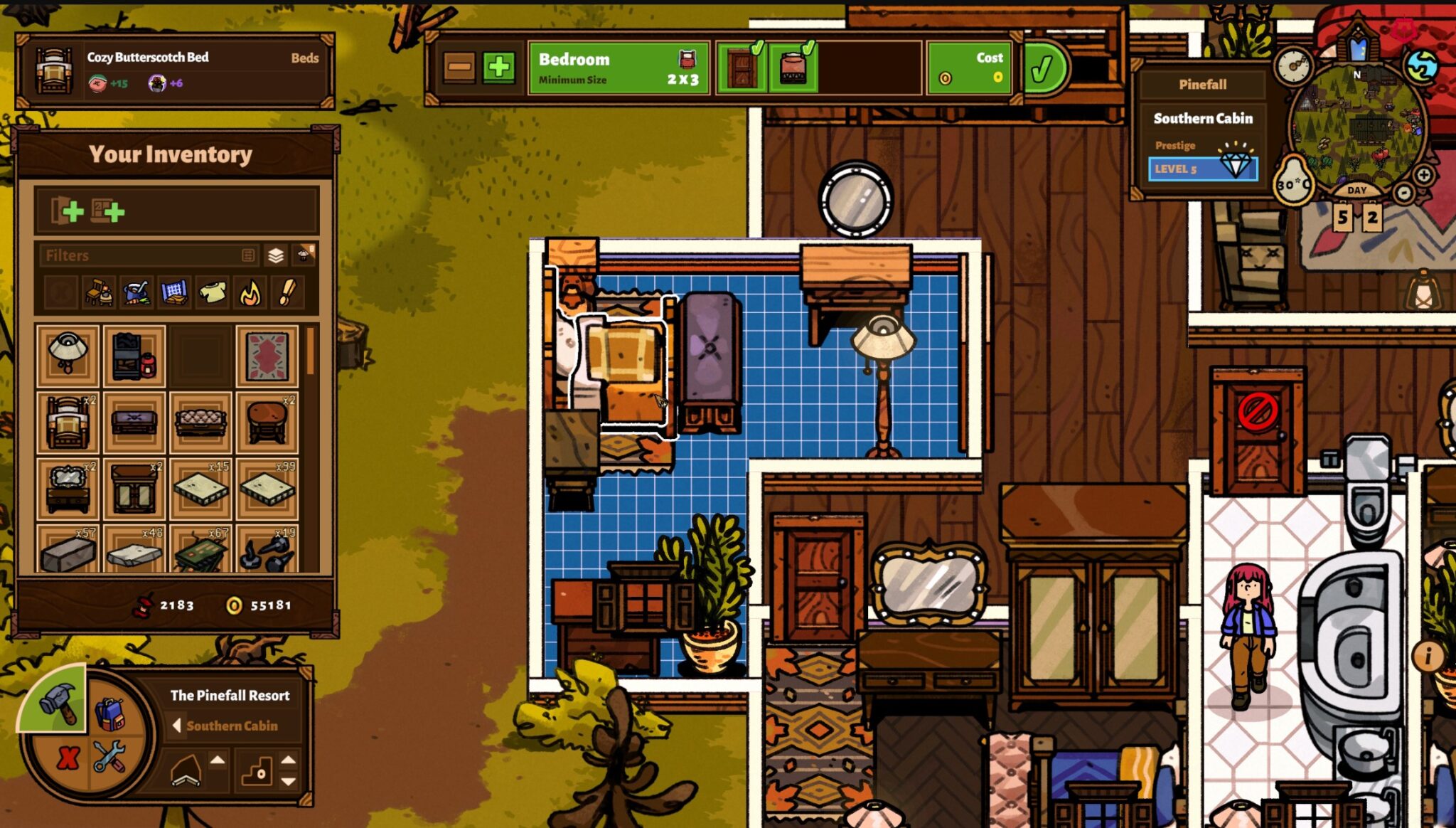 Screenshot of editing a bedroom in Bear and Breakfast