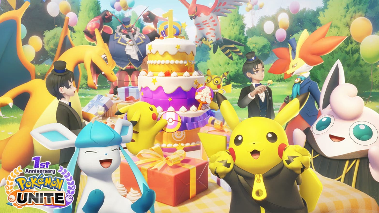 Pokémon UNITE first anniversary celebration graphic
