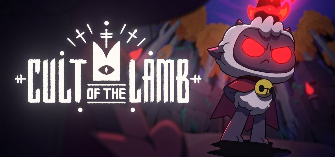 Cult of the Lamb logo featuring the lamb with red eyes looking at the camera