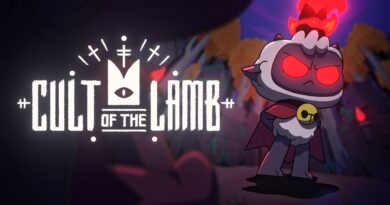 Cult of the Lamb logo featuring the lamb with red eyes looking at the camera