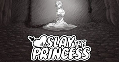 Slay the Princess cover art. Black and white with the princess kneeling on the ground