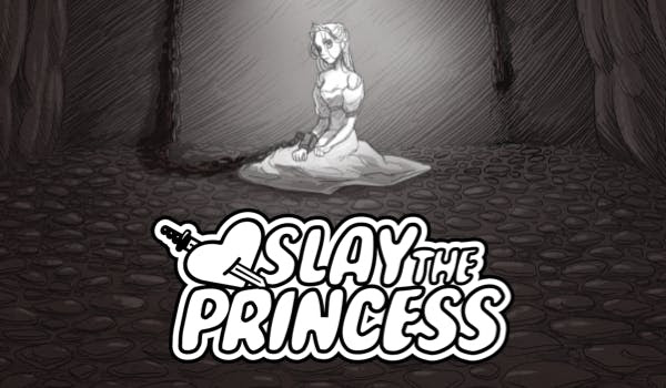 Slay the Princess cover art. Black and white with the princess kneeling on the ground