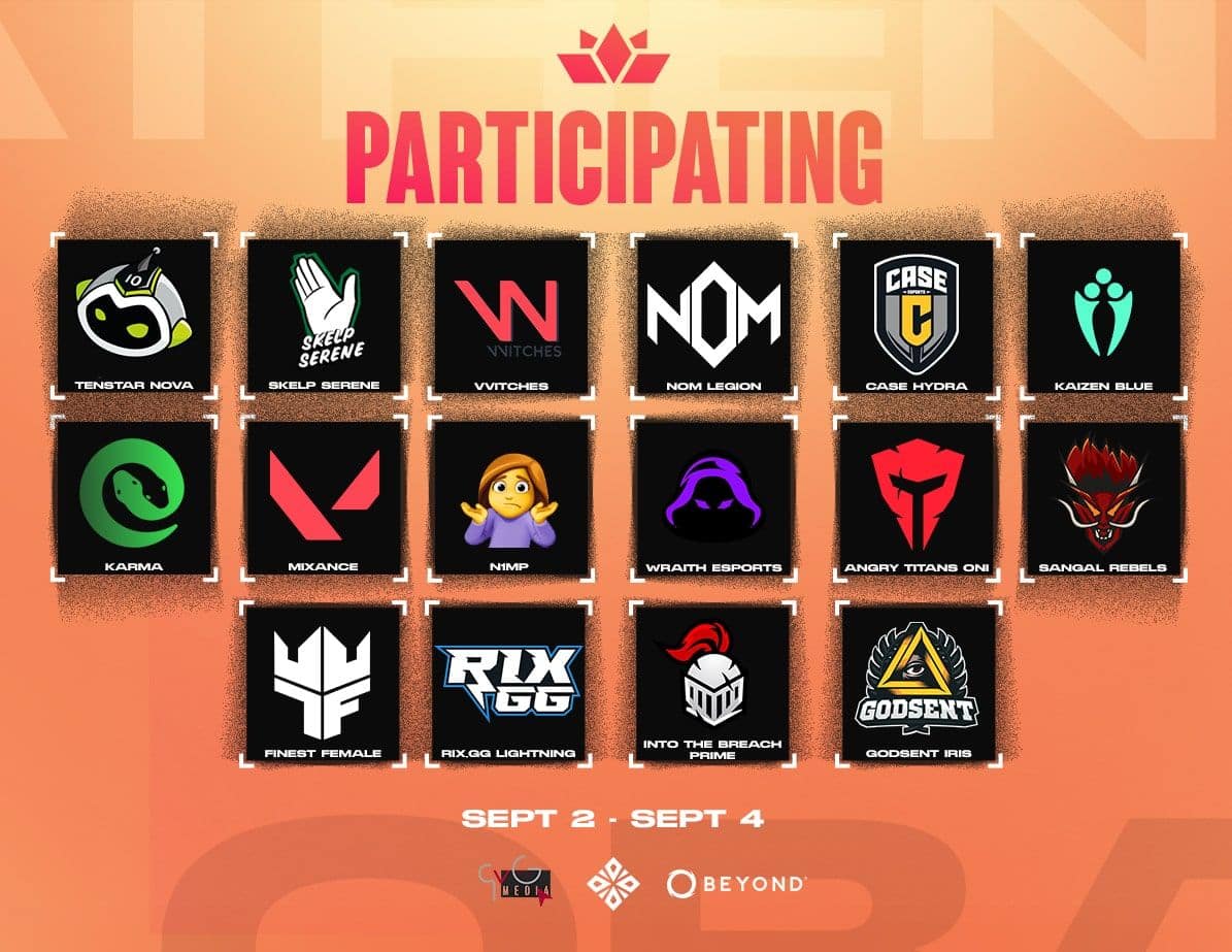 Graphic showing all the Valorant teams participating in the ATHENA Series