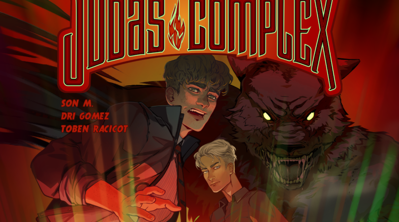 Cover of the Judas Complex graphic novel. Features the scientist, a wolf, Constantine and Desmond