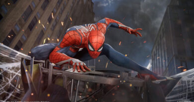 Spider-Man 2018 screenshot of Spider-Man landing on webs above NYC