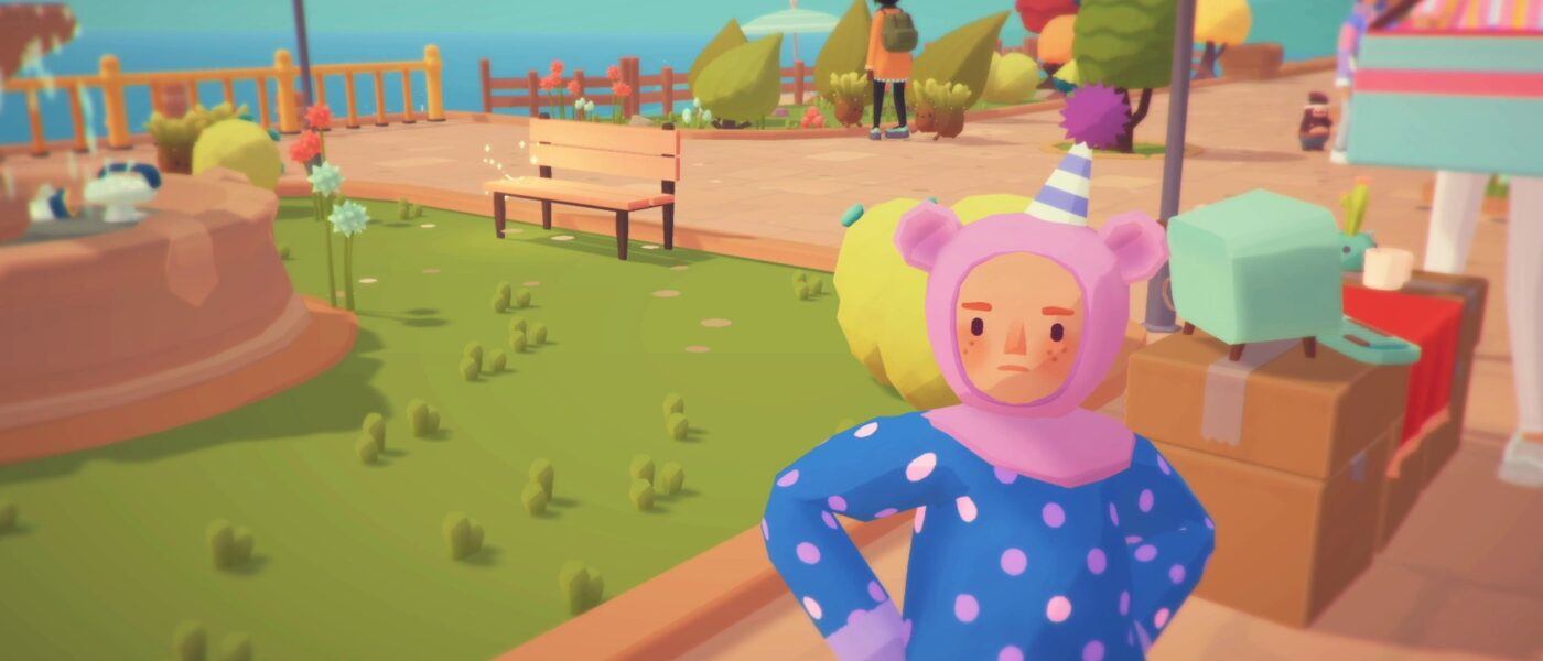 Screenshot of Taffy from Ooblets standing in the town square