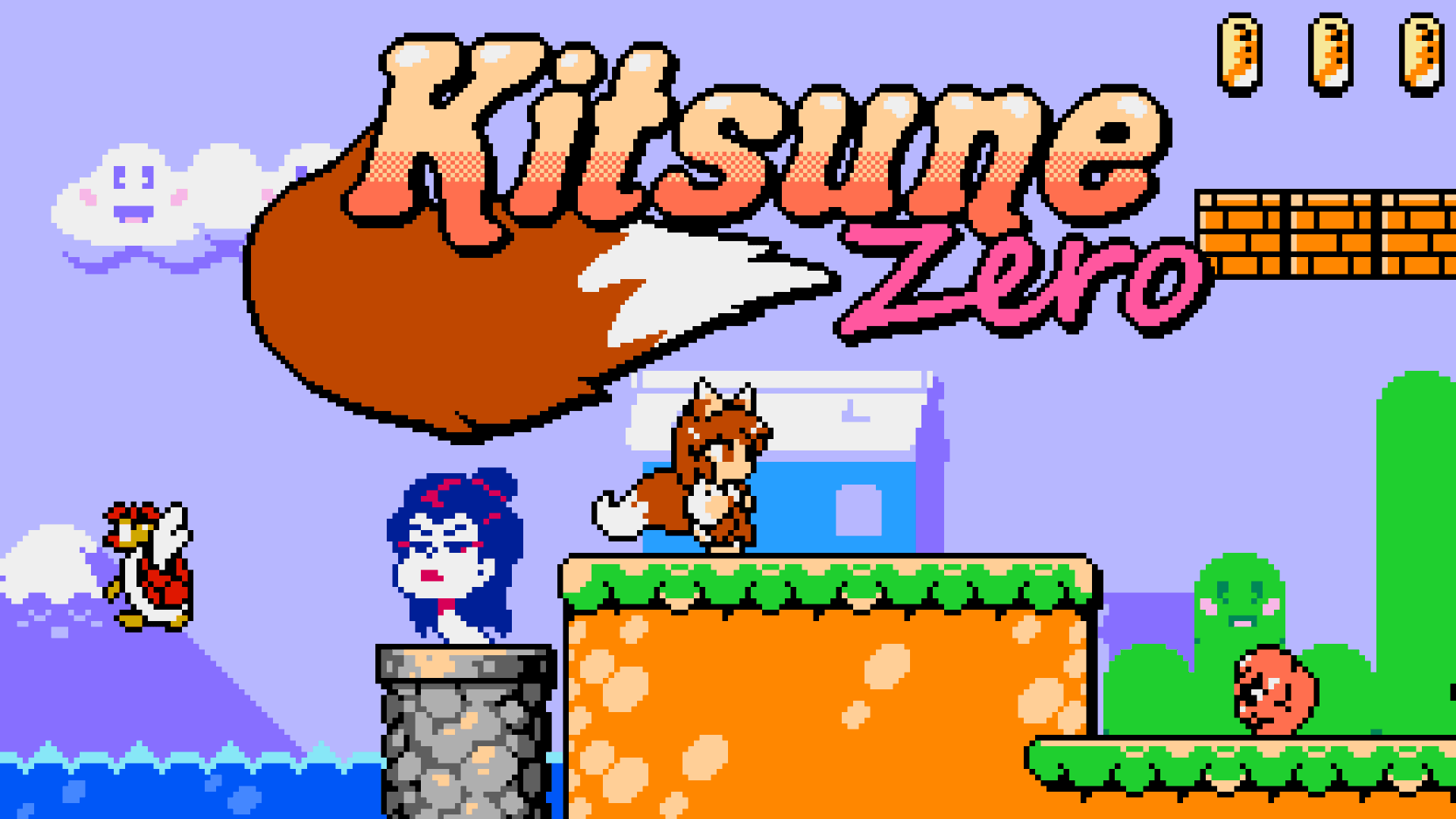 Kitsune Zero cover art featuring Yumi running through a platforming level