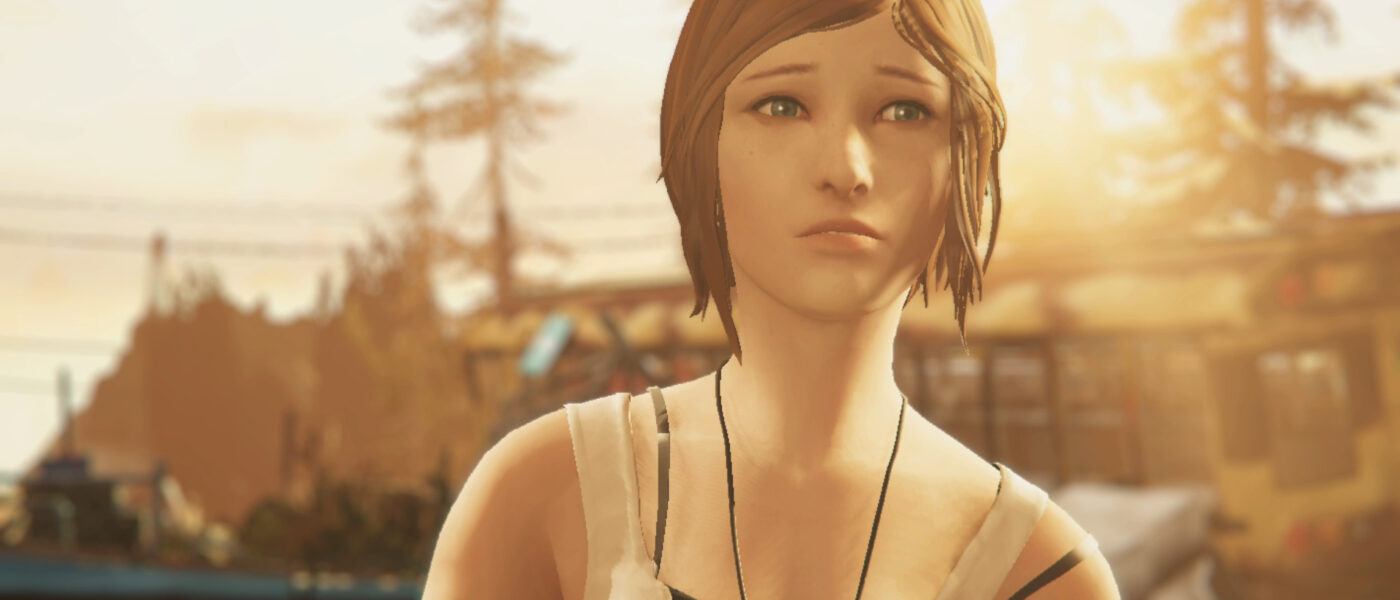 Screenshot of Chloe from Life is Strange Arcadia Bay Collection standing in the sunlight in a junkyard