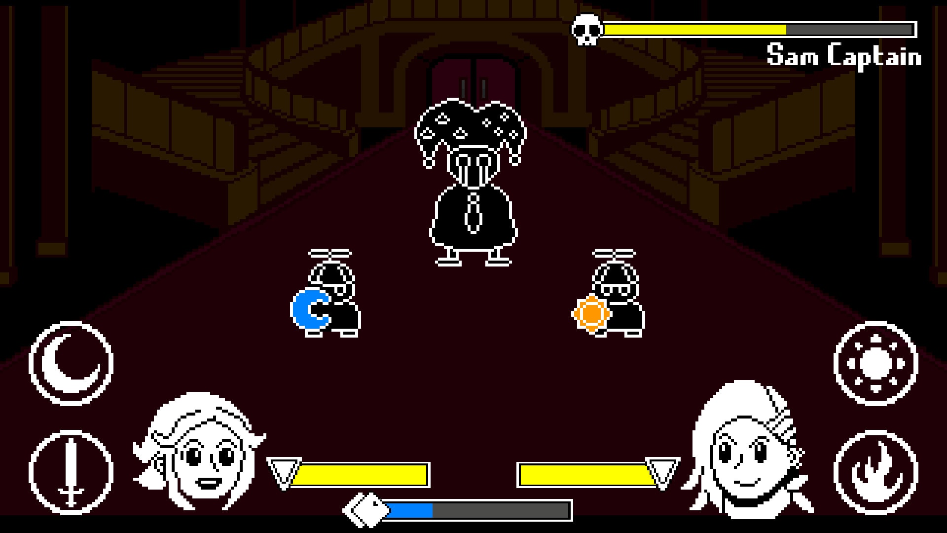 Screenshot of a boss fight in BOSSGAME: The Final Boss is My Heart