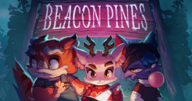 Beacon Pines cover art featuring from left to right Rollo, Luka, and Beck
