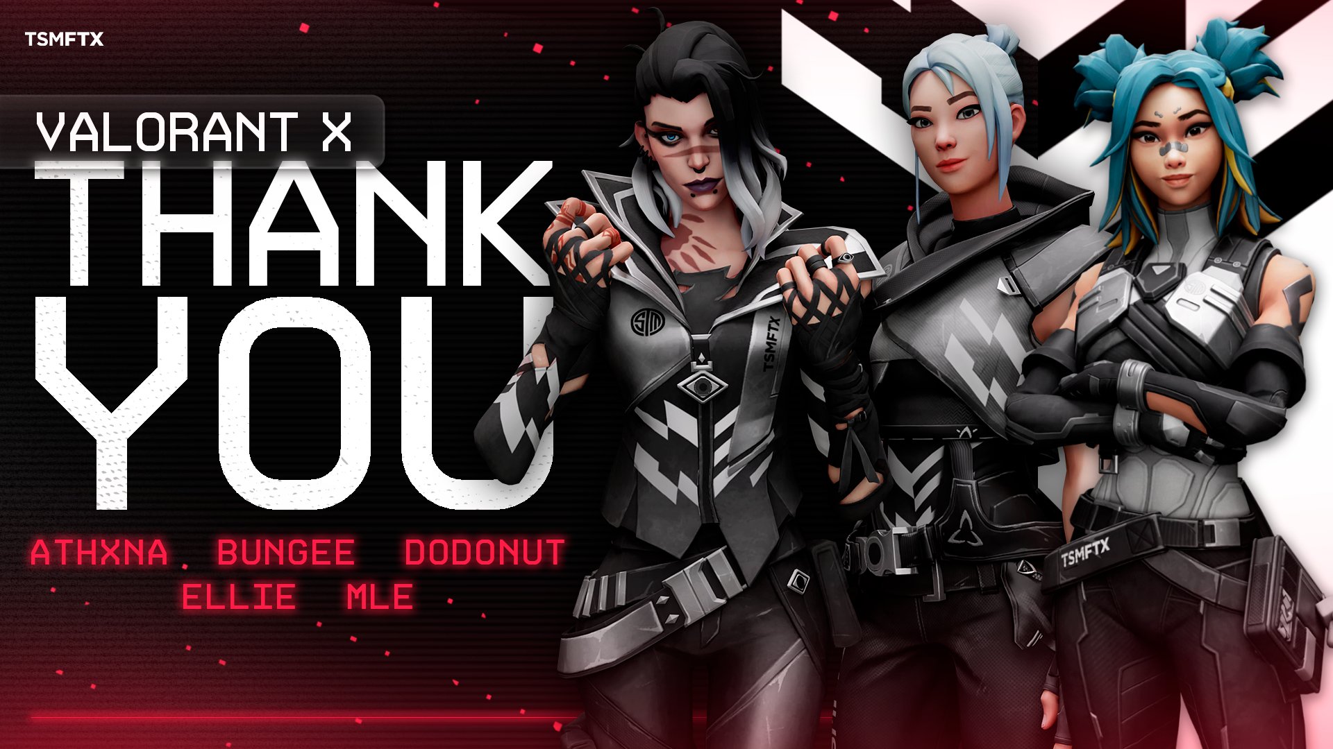 Thank you goodbye graphic for the TSM X Valorant team
