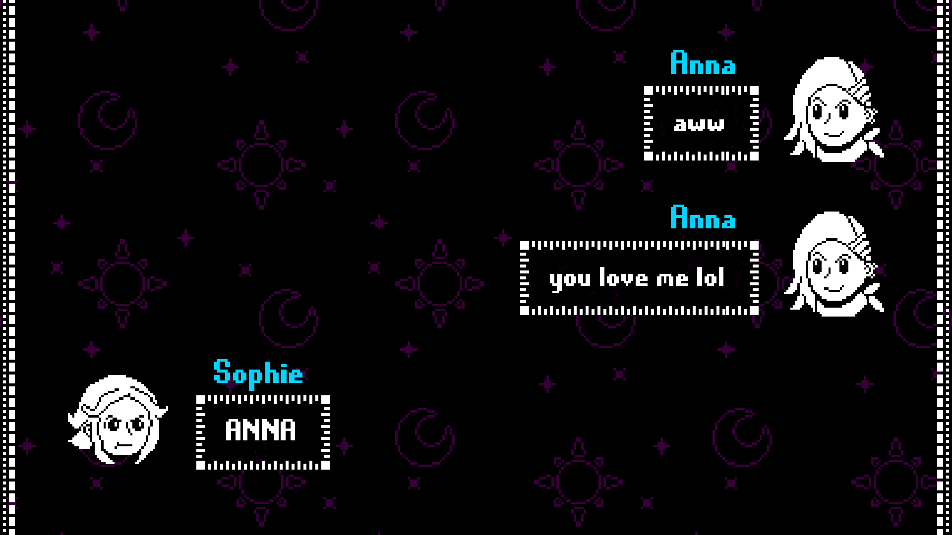 Screenshot of text messages between Anna and Sophie in BOSSGAME