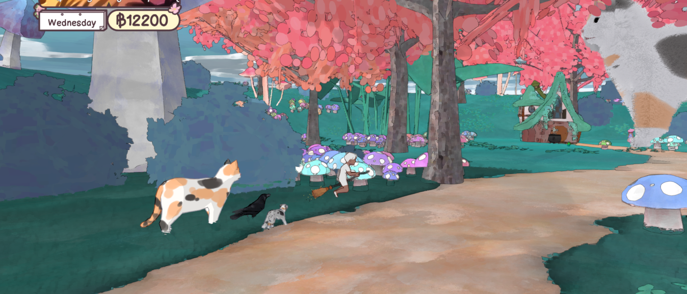 Screenshot of the witchy woods in Calico: Pawsome Edition