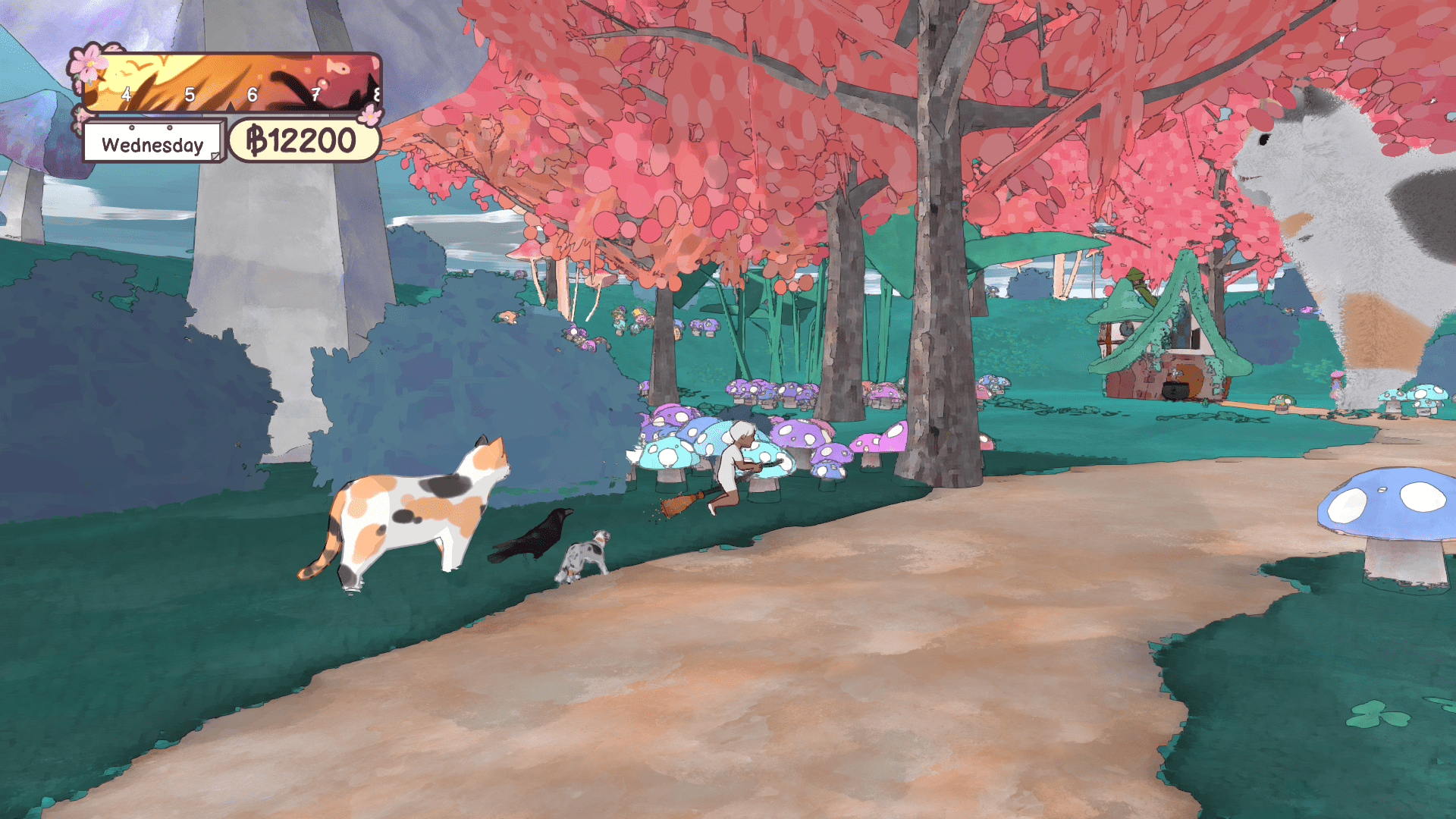 Screenshot of the witchy woods in Calico: Pawsome Edition