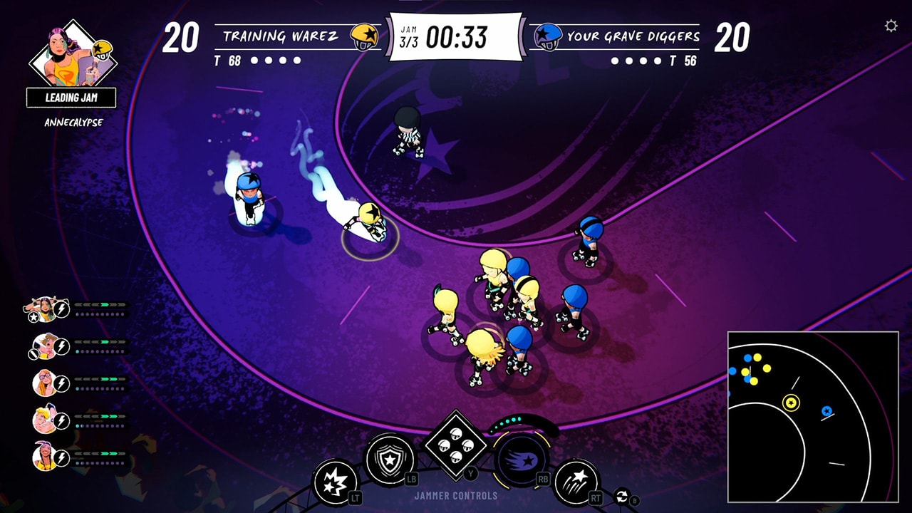Screenshot of the roller derby gameplay in ROLLER DRAMA