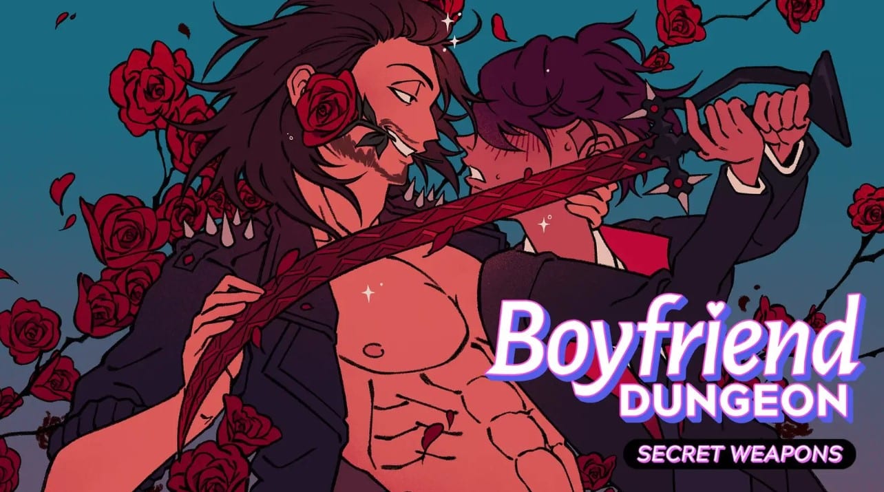 Boyfriend Dungeon Secret Weapons DLC cover art featuring Sunder the scimitar and the player character
