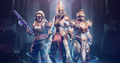 Destiny 2: Lightfall screenshot of Guardians in a new golden armor skin