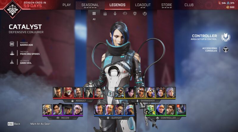 Apex Legends Revelry screenshot of the new class categories