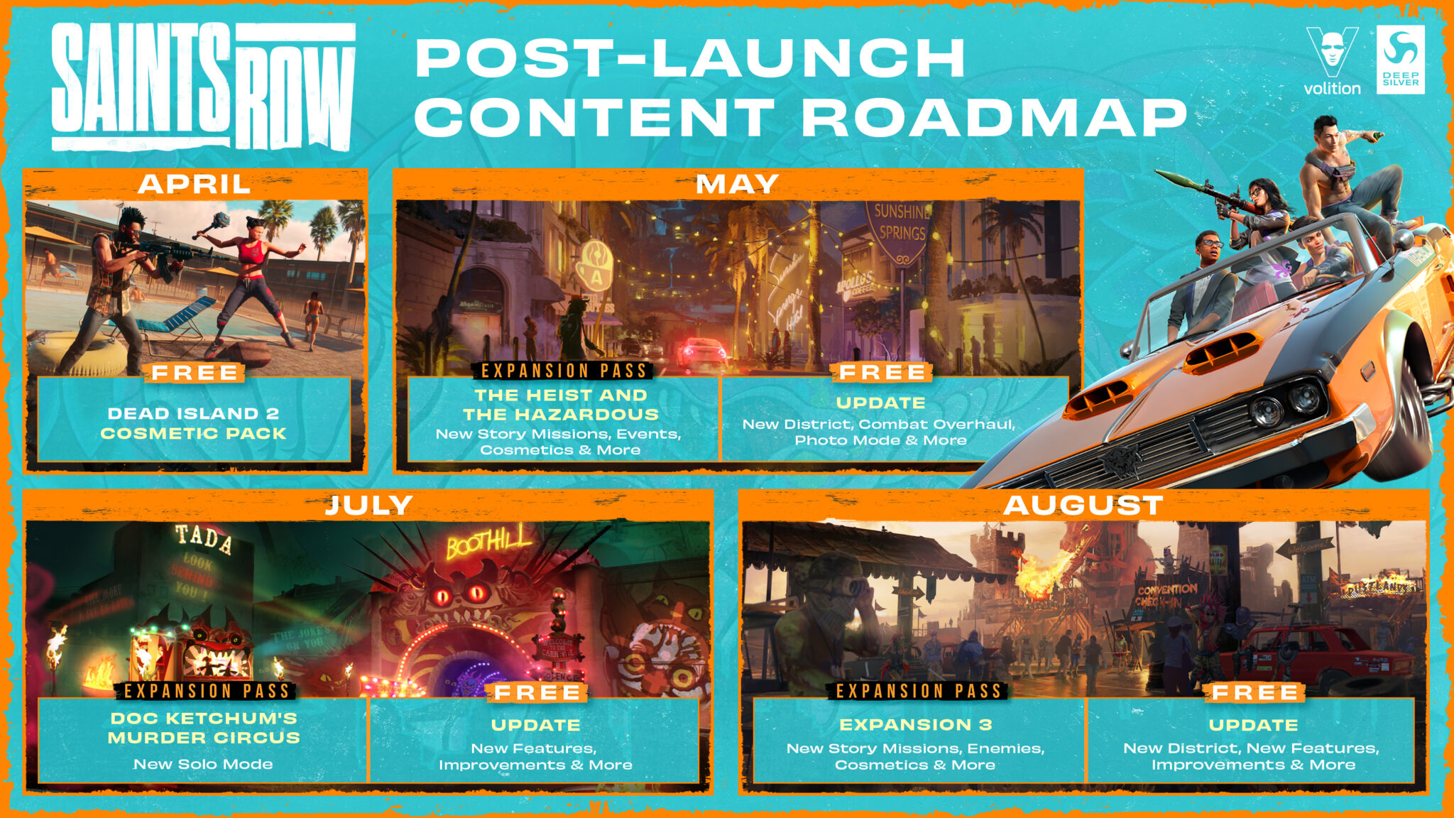 Saints Row post-launch content roadmap graphic