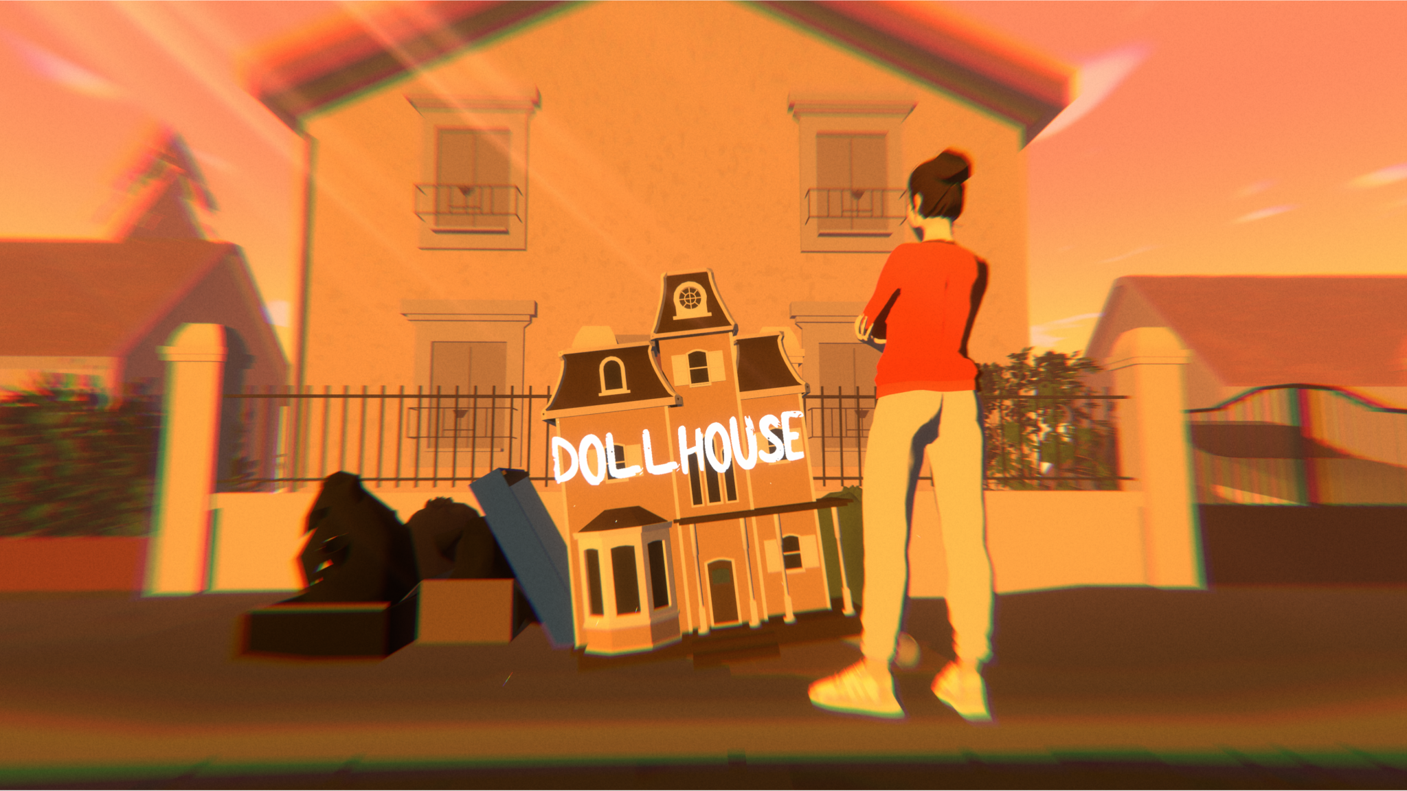 Screenshot of a memory sequence where Junon is looking at a dollhouse