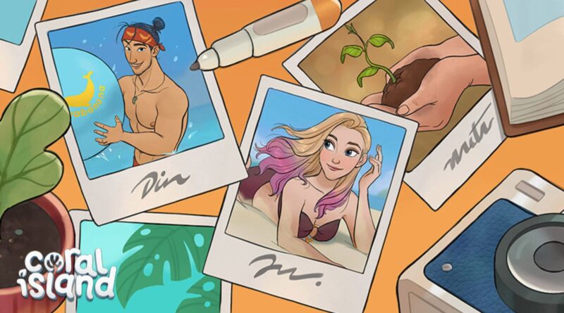 Coral Island Spring update art of polaroids of characters from the game