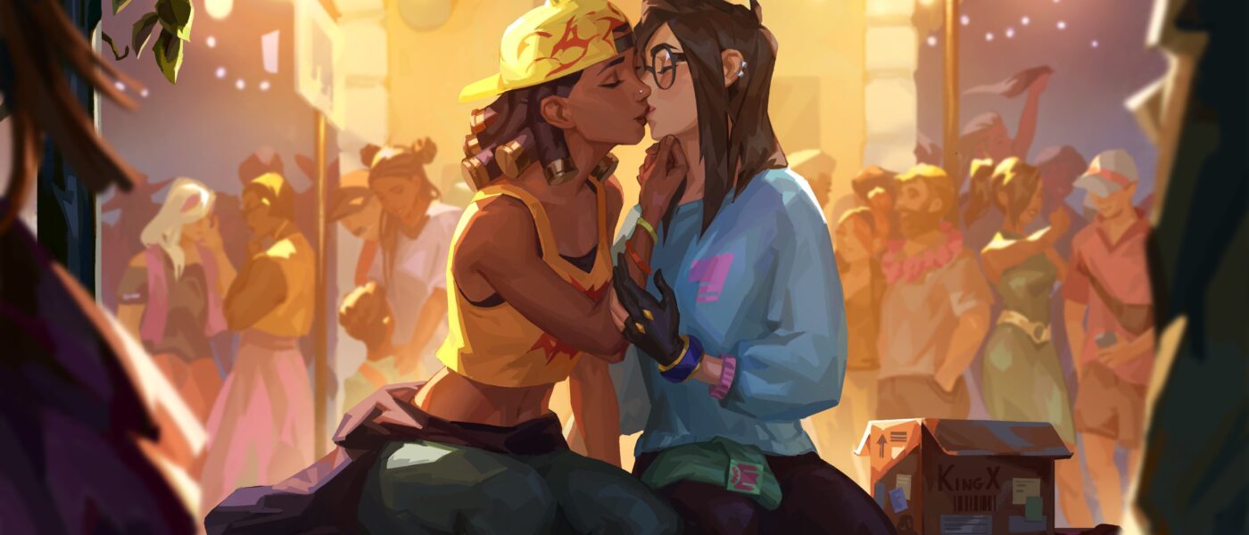 Killjoy and Raze kissing in art from the VALORANT account, confirming the pair are LGBTQ+