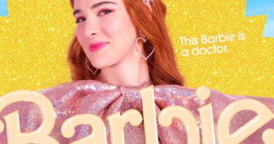 Hari Nef Barbie movie graphic that says "this Barbie is a doctor"