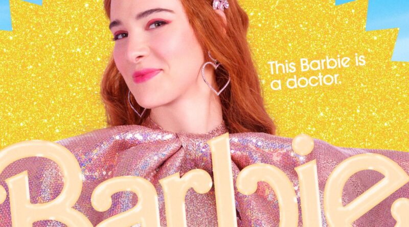 Hari Nef Barbie movie graphic that says "this Barbie is a doctor"