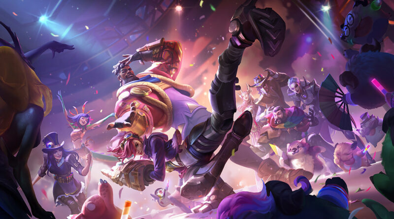 League of Legends 2023 Pride background art featuring a selection of lgbtq champions