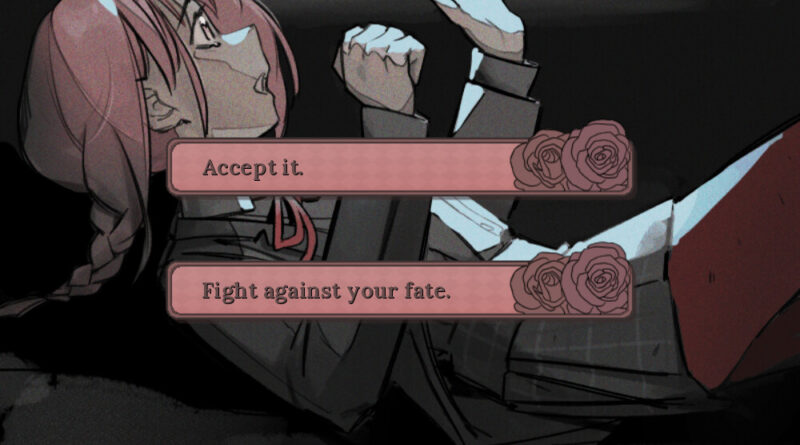 Screenshot of the protagonist from It gets so lonely here with the options to "accept it" or "fight your fate"