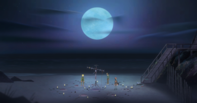 OXENFREE II screenshot of the parentage cult teens on the beach