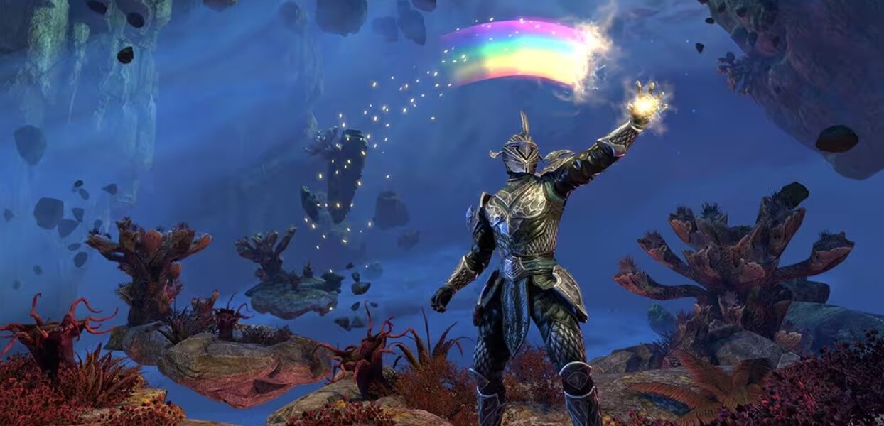 Elder Scrolls Online screenshot of a character creating a rainbow