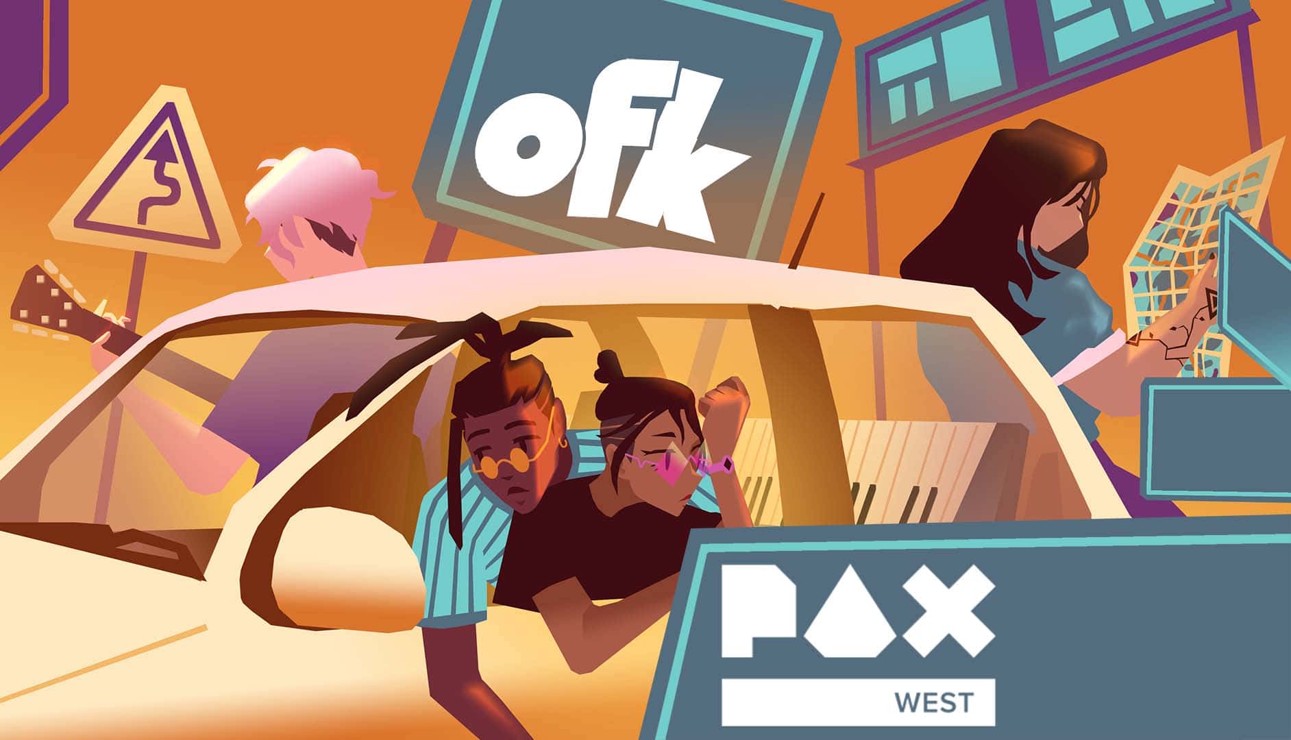 We Are OFK press shot for their PAX West performance featuring the band in a car together