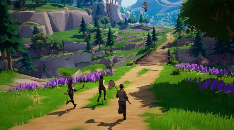 Screenshot from Palia of three characters walking on an outdoor trail