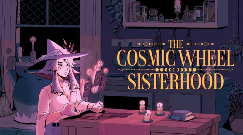 Cosmic Wheel Sisterhood cover art featuring witch Fortuna using tarot cards