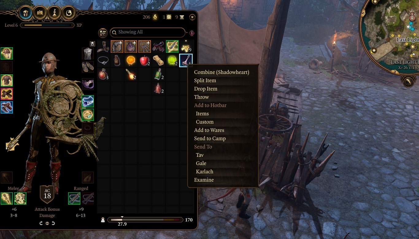 Baldur's Gate 3 screenshot of the menu of actions for dye