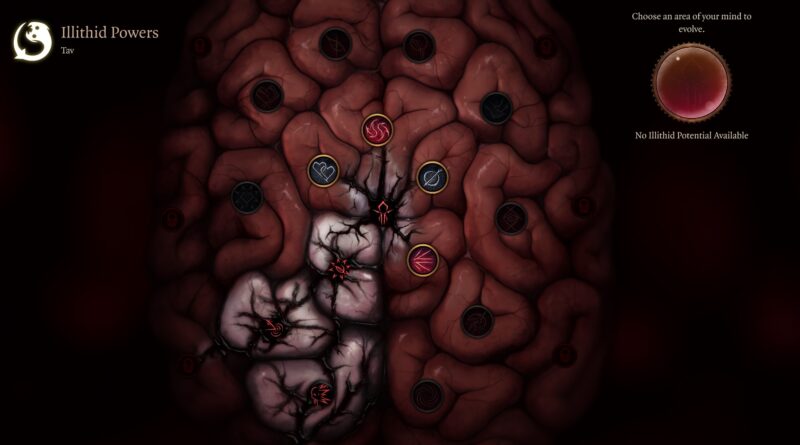 Baldur's Gate 3 Ithillid brain powers menu with upgrades