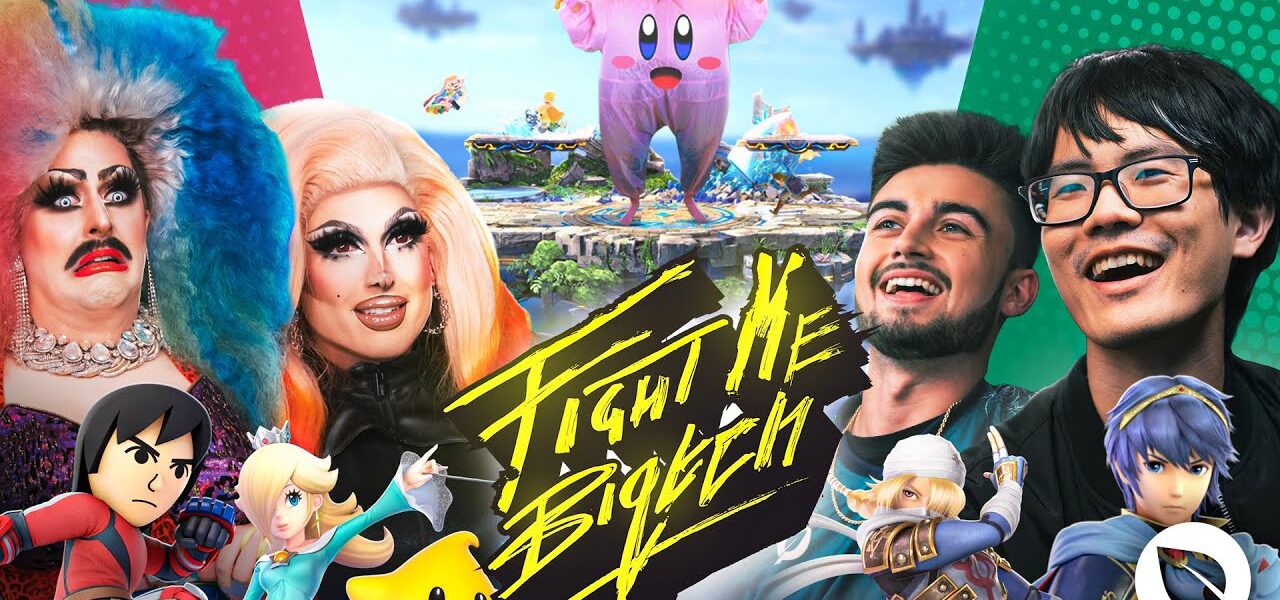 Fight Me Biqtch thumbnail featuring Biqtch Puddin', Deere, and two FlyQuest Smash pros