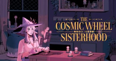 Cosmic Wheel Sisterhood cover art featuring witch Fortuna using tarot cards