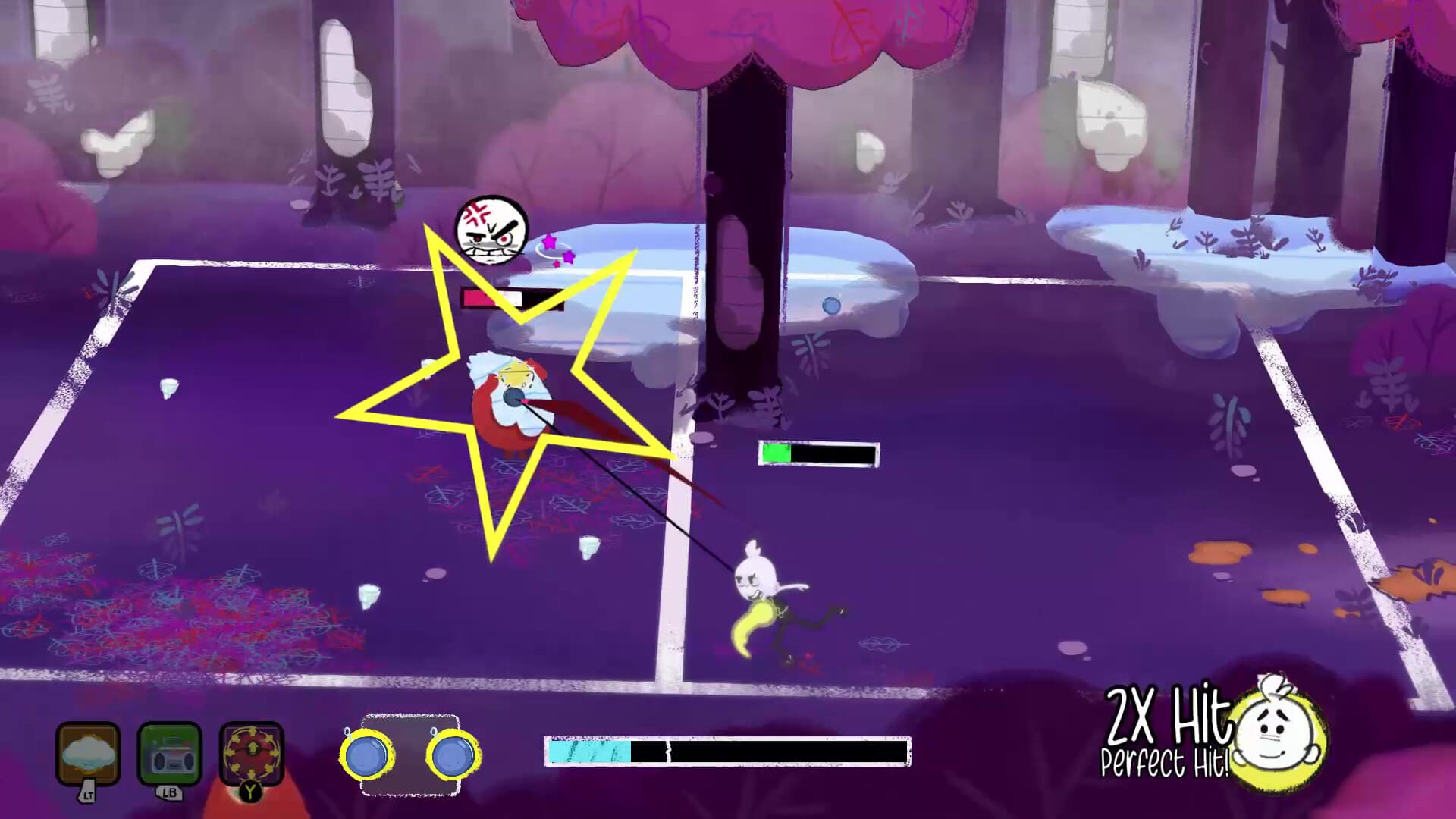Ink Inside screenshot of Stick throwing a dodgeball at an enemy and perfect hitting them